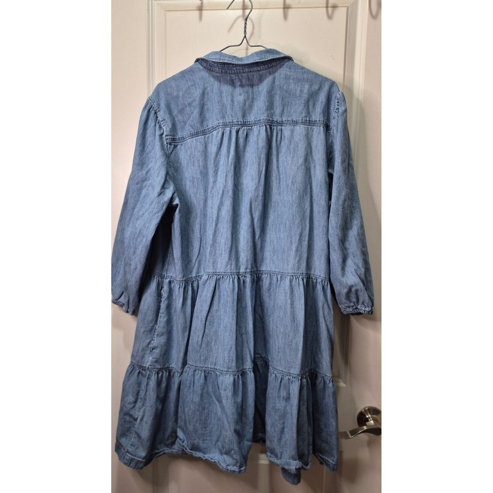 Gap Womens XXL Blue Denim Tiered Mini Dress Long Sleeve Cotton Button Down Light - Picture 2 of 6